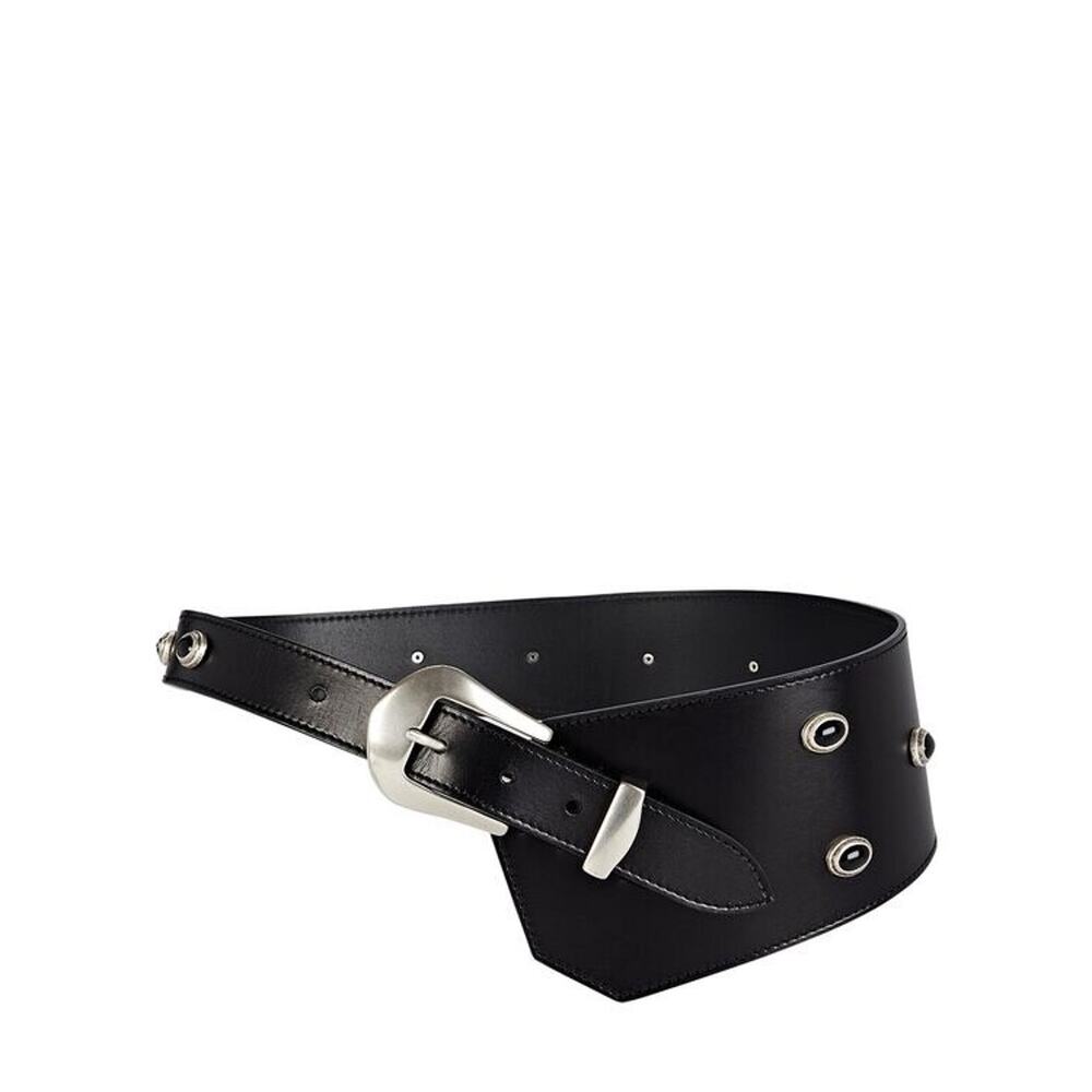 Isabel Marant Asymmetrical Belt Women's Black Calf Leather Brass Buckle NWO S 80